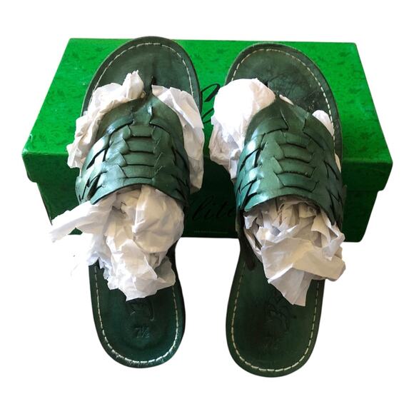 Brand X Mexico Ronn Simpson Green Leather Slip On Sandals Women's Size 7.5 - Picture 4 of 11